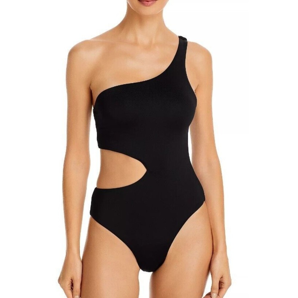 NWT One Piece Swimsuit Large One Shoulder Side Cut Out Black Aqua Swim Womens B